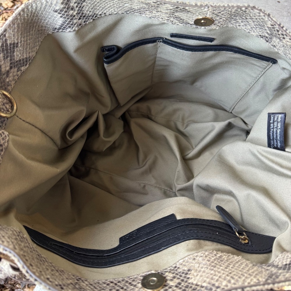 G.I.L.I Genuine‎ Leather Snakeskin Embossed Purse Tote Bag Grey XL Crossbody - Picture 5 of 14